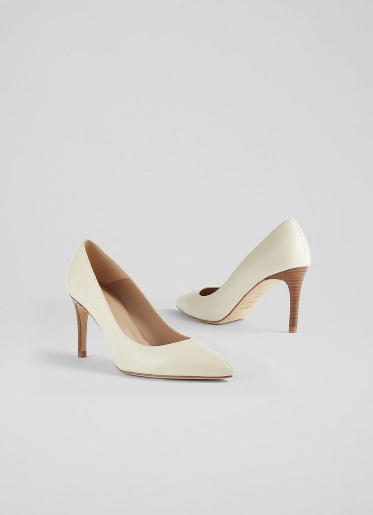 White pointed toe top heels